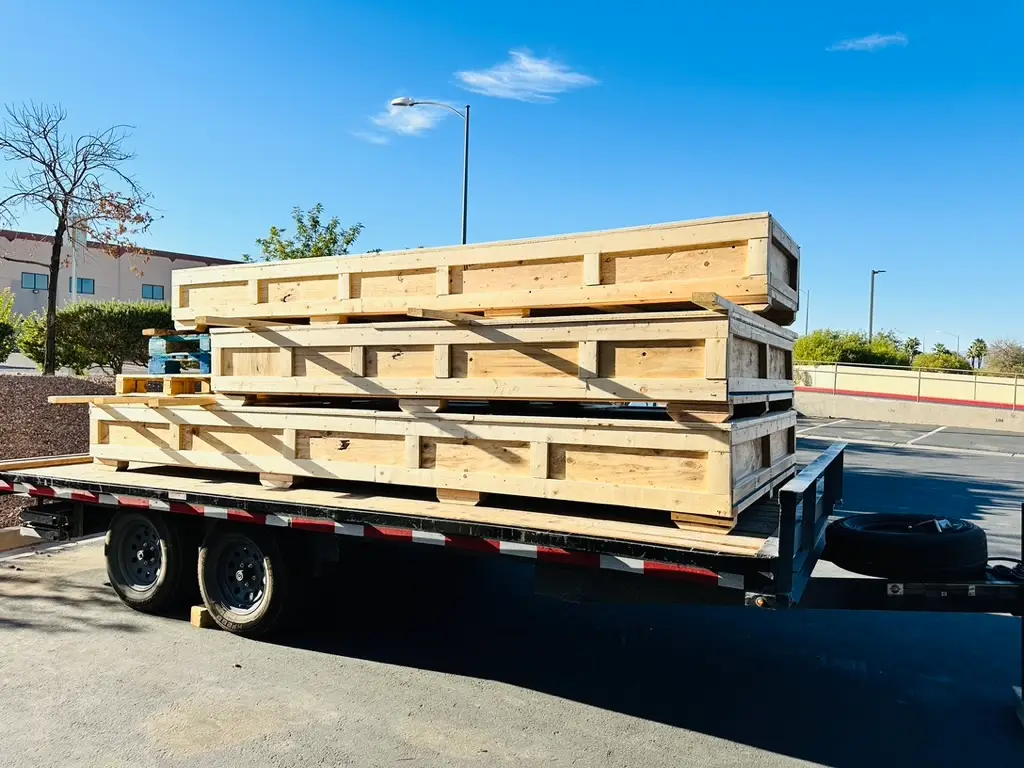 Custom freight packaging solutions featuring heavy-duty wooden crates designed by Crates of Las Vegas.